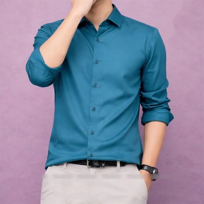 Picture of China Fabric Men’s Shirt — Smart Look, Zero Iron Hassle!-Clothing Size-M, Color-Petrol Blue