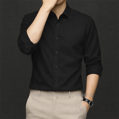 Picture of China Fabric Men’s Shirt — Smart Look, Zero Iron Hassle!-Clothing Size-M, Color-Black