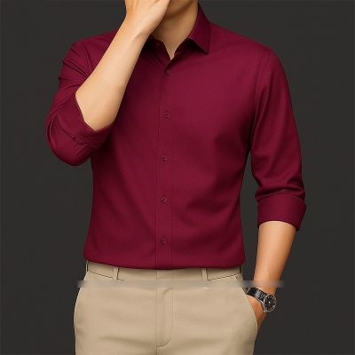 Picture of China Fabric Men’s Shirt — Smart Look, Zero Iron Hassle!-Clothing Size-M, Color-Maroon