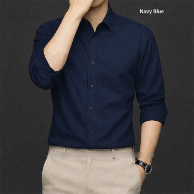 Picture of China Fabric Men’s Shirt — Smart Look, Zero Iron Hassle!-Clothing Size-M, Color-Navy