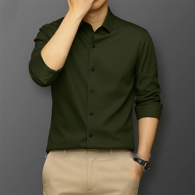 Picture of China Fabric Men’s Shirt — Smart Look, Zero Iron Hassle!-Clothing Size-M, Color-Olive