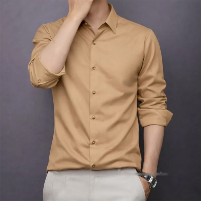 Picture of China Fabric Men’s Shirt — Smart Look, Zero Iron Hassle!-Clothing Size-M, Color-Beige
