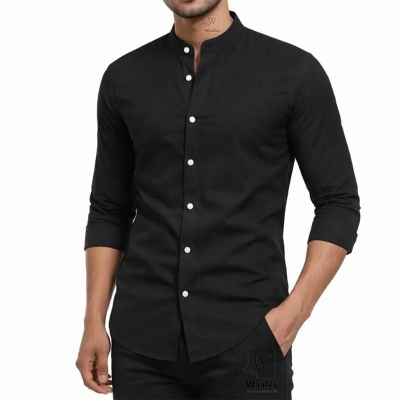 Picture of Premium Band Collar Shirt-Clothing Size-M, Color-Black