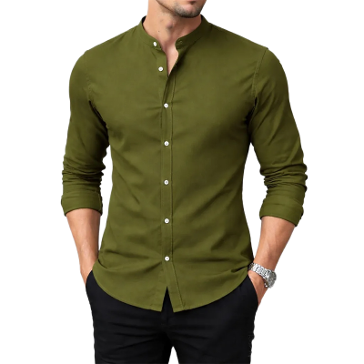 Picture of Premium Band Collar Shirt-Clothing Size-M, Color-Olive
