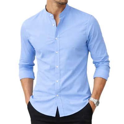 Picture of Premium Band Collar Shirt-Clothing Size-M, Color-Sky