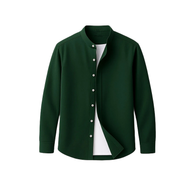 Picture of Premium Band Collar Shirt-Clothing Size-M, Color-Bottle Green