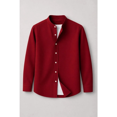 Picture of Premium Band Collar Shirt-Clothing Size-M, Color-Maroon