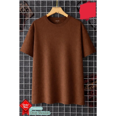 Picture of Trendy Drop Shoulder T-Shirt-Clothing Size-M, Color-Coffee