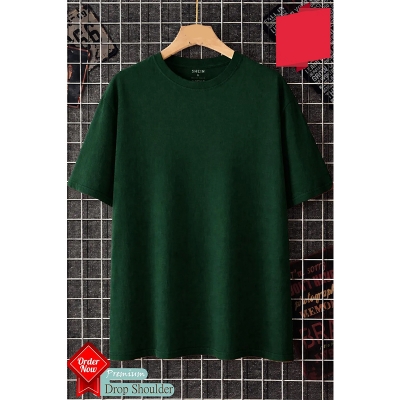 Picture of Trendy Drop Shoulder T-Shirt-Clothing Size-M, Color-bottle-green
