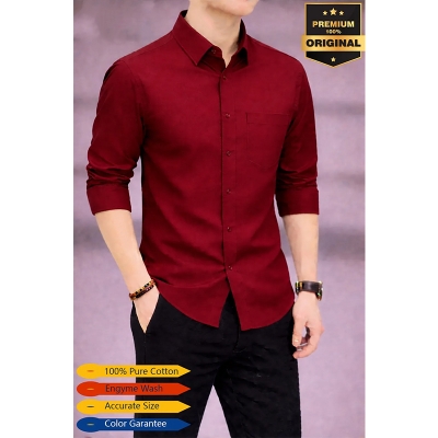 Picture of Premium Oxford Cotton Shirt-Clothing Size-M, Color-Maroon