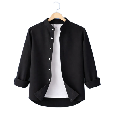 Picture of Premium Band Collar Shirt-Clothing Size-M, Color-Black