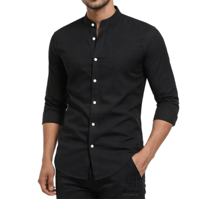 Picture of Premium Band Collar Shirt-Clothing Size-M, Color-Black