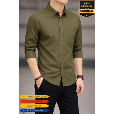 Picture of Premium Oxford Cotton Shirt-Clothing Size-M, Color-Olive