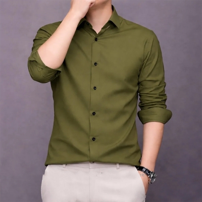 Picture of China Fabric Men’s Shirt — Smart Look, Zero Iron Hassle!-Clothing Size-M, Color-Olive