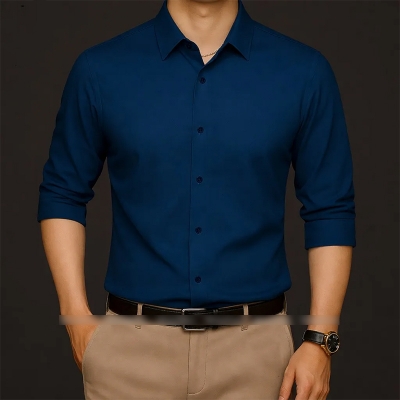 Picture of China Fabric Men’s Shirt — Smart Look, Zero Iron Hassle!-Clothing Size-M, Color-Petrol Blue