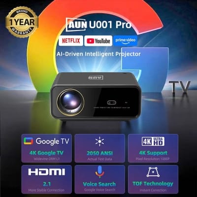 Picture of AUN U001 Pro Projector Full HD 1920x1080P 4K Support Genuine Android TV 14 Widevine L1 Gemini AI Home Theater