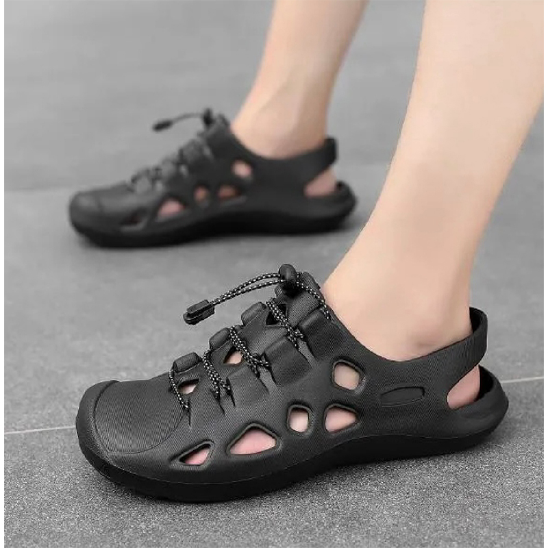 Picture of New Fashionable Solid Black Slides Slipper For Man Black