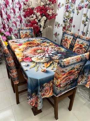 Picture of 3D Print Premium Dining Table Cloth & Chiar Cover Set 7 in 1 TC-212