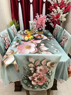 Picture of 3D Print Premium Dining Table Cloth & Chiar Cover Set 7 in 1 TC-213