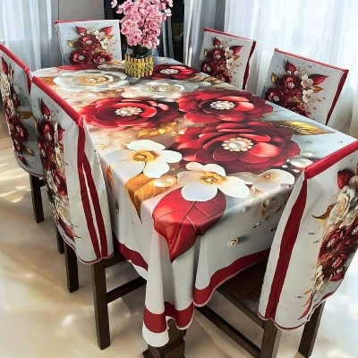 Picture of 3D Print Premium Dining Table Cloth & Chiar Cover Set 7 in 1 TC-216