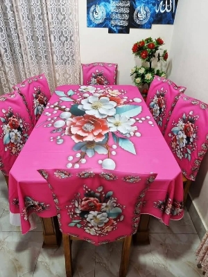 Picture of 3D Print Premium Dining Table Cloth & Chiar Cover Set 7 in 1 TC-217