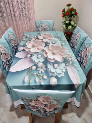 Picture of 3D Print Premium Dining Table Cloth & Chiar Cover Set 7 in 1 TC-218
