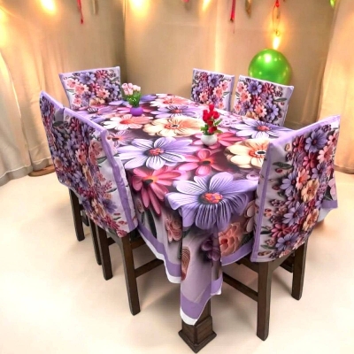 Picture of 3D Print Premium Dining Table Cloth & Chiar Cover Set 7 in 1 TC-214