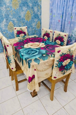 Picture of 3D Print Premium Dining Table Cloth & Chiar Cover Set 7 in 1 TC-220