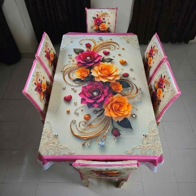Picture of 3D Print Premium Dining Table Cloth & Chiar Cover Set 7 in 1 TC-224