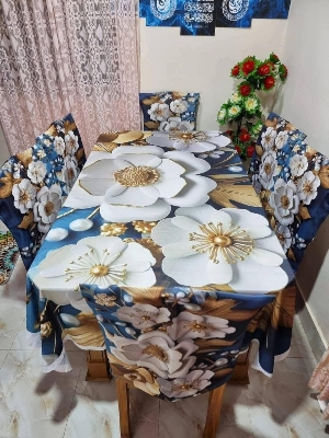 Picture of 3D Print Premium Dining Table Cloth & Chiar Cover Set 7 in 1 TC-226
