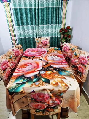 Picture of 3D Print Premium Dining Table Cloth & Chiar Cover Set 7 in 1 TC-227