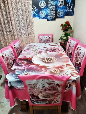 Picture of 3D Print Premium Dining Table Cloth & Chiar Cover Set 7 in 1 TC-228
