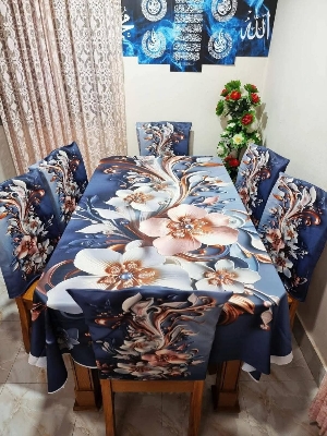 Picture of 3D Print Premium Dining Table Cloth & Chiar Cover Set 7 in 1 TC-229