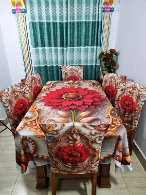 Picture of 3D Print Premium Dining Table Cloth & Chiar Cover Set 7 in 1 TC-230