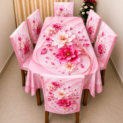 Picture of 3D Print Premium Dining Table Cloth & Chiar Cover Set 7 in 1 TC-232