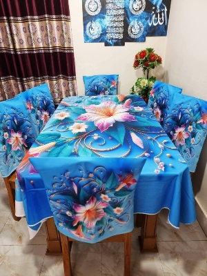 Picture of 3D Print Premium Dining Table Cloth & Chiar Cover Set 7 in 1 TC-233