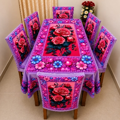 Picture of 3D Print Premium Dining Table Cloth & Chiar Cover Set 7 in 1 TC-234