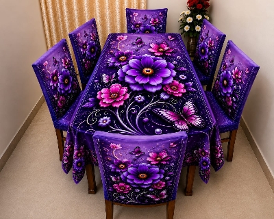 Picture of 3D Print Premium Dining Table Cloth & Chiar Cover Set 7 in 1 TC-235