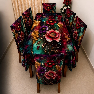 Picture of 3D Print Premium Dining Table Cloth & Chiar Cover Set 7 in 1 TC-236
