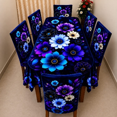 Picture of 3D Print Premium Dining Table Cloth & Chiar Cover Set 7 in 1 TC-237