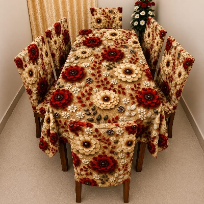 Picture of 3D Print Premium Dining Table Cloth & Chiar Cover Set 7 in 1 TC-239