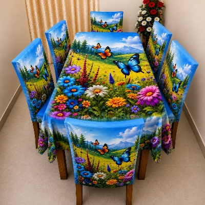 Picture of 3D Print Premium Dining Table Cloth & Chiar Cover Set 7 in 1 TC-240