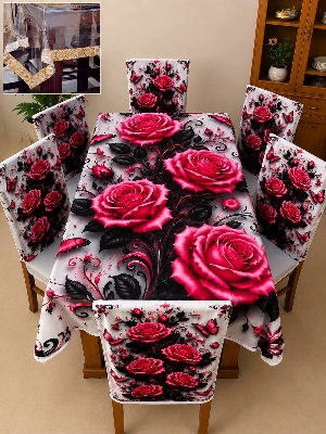 Picture of 3D Print Premium Dining Table Cloth & Chiar Cover Set 7 in 1 TC-241