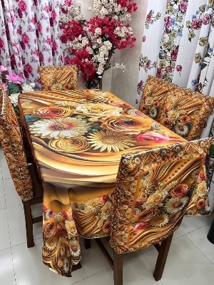 Picture of 3D Print Premium Dining Table Cloth & Chiar Cover Set 7 in 1 TC-242