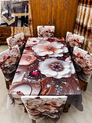 Picture of 3D Print Premium Dining Table Cloth & Chiar Cover Set 7 in 1 TC-243