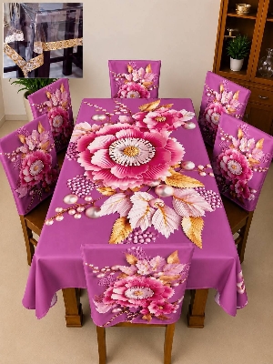 Picture of 3D Print Premium Dining Table Cloth & Chiar Cover Set 7 in 1 TC-244
