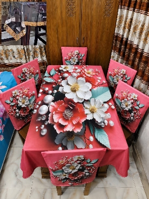 Picture of 3D Print Premium Dining Table Cloth & Chiar Cover Set 7 in 1 TC-245