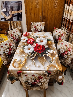 Picture of 3D Print Premium Dining Table Cloth & Chiar Cover Set 7 in 1 TC-246
