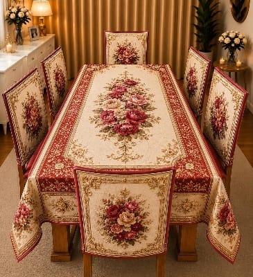 Picture of 3D Print Premium Dining Table Cloth & Chiar Cover Set 7 in 1 TC-249