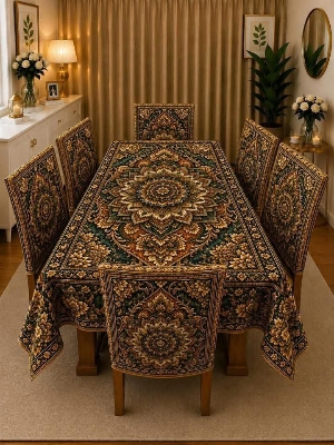 Picture of 3D Print Premium Dining Table Cloth & Chiar Cover Set 7 in 1 TC-250